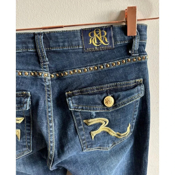 Rock & Republic Womens Mid Rise Bootcut Leg Studded Denim Jeans Blue Sz 6 - Picture 3 of 12